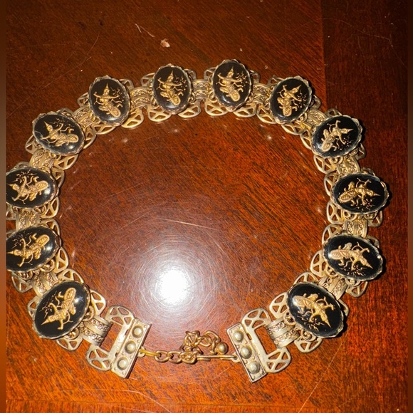 Vintage Jewelry - Vintage Rare Siam Black and Gold/Sterling Necklace 1940s